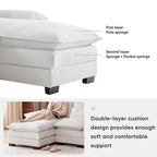 Divano componibile a U blu/bianco con doppia chaise longue, console, porta bicchieri e porte USB – Posti a sedere 4–6