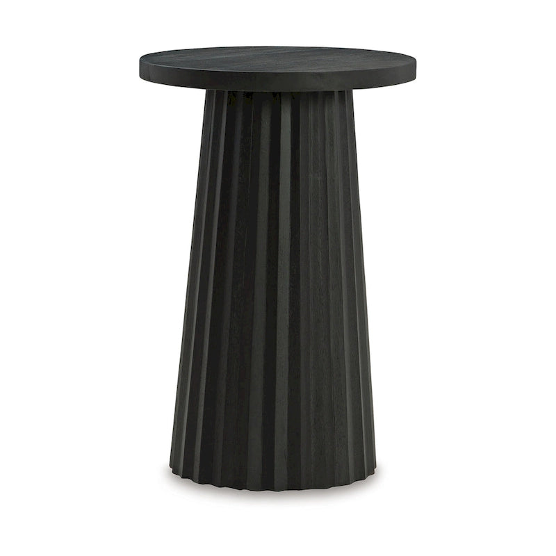 Tavolino accentato tondo nero scanalato, base in legno massello, diametro 14", per 1
