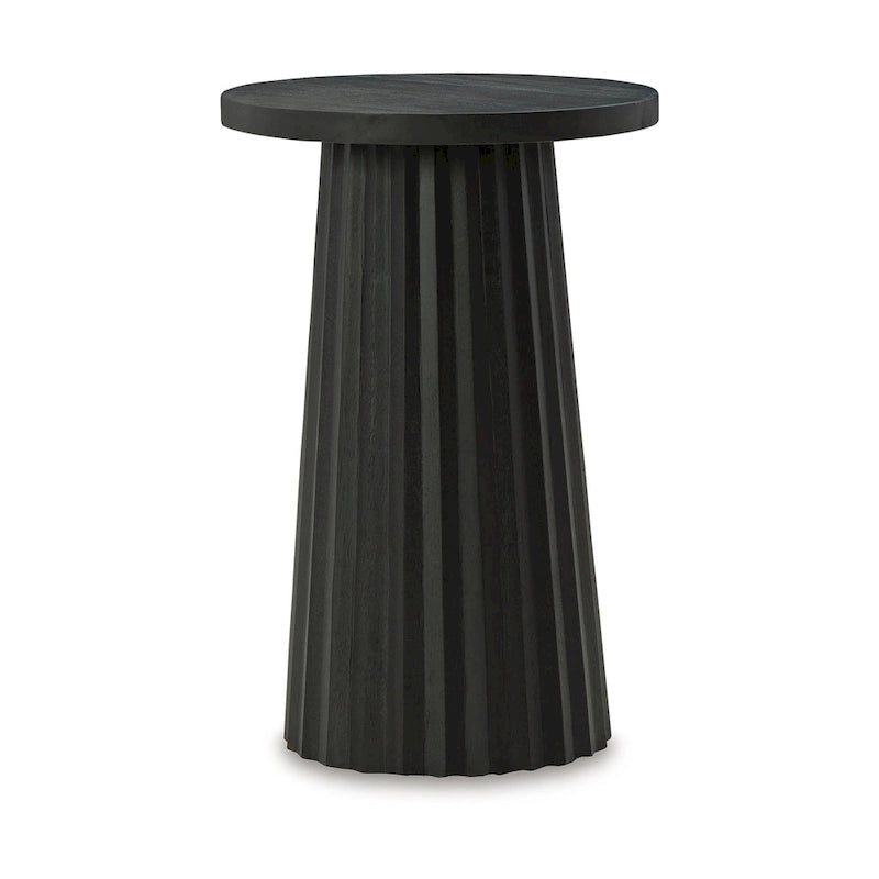 Tavolino accentato tondo nero scanalato, base in legno massello, diametro 14", per 1