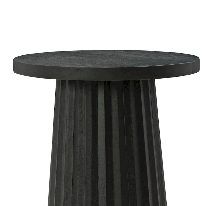 Tavolino accentato tondo nero scanalato, base in legno massello, diametro 14", per 1