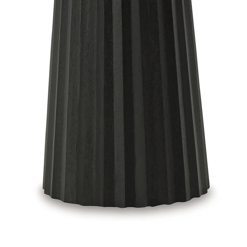 Tavolino accentato tondo nero scanalato, base in legno massello, diametro 14", per 1