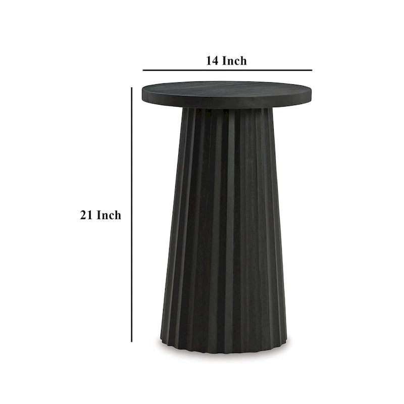 Tavolino accentato tondo nero scanalato, base in legno massello, diametro 14", per 1