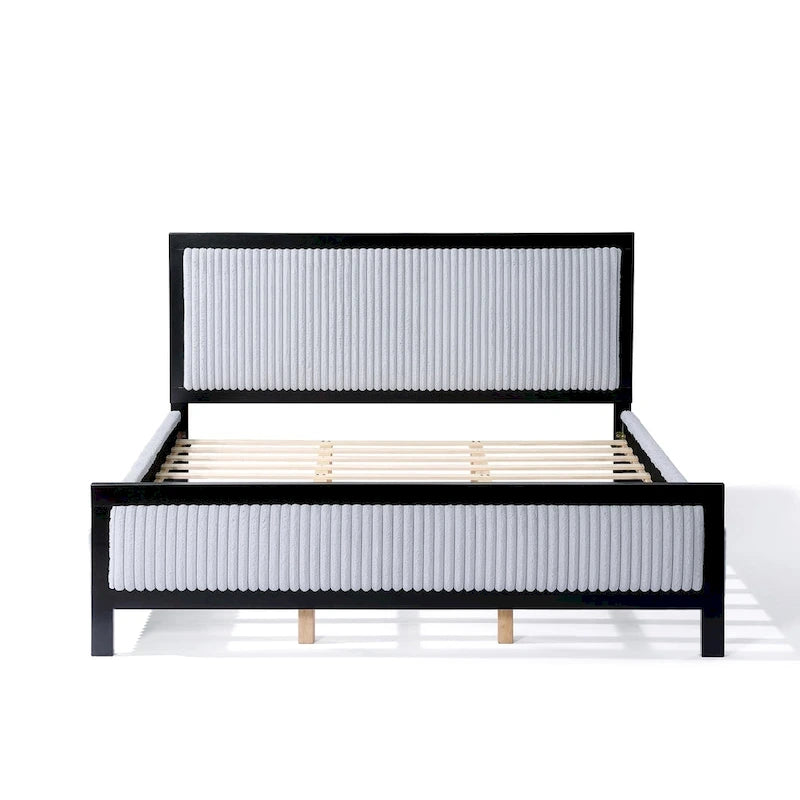 Letto con piattaforma imbottito grigio e nero con testiera – Queen/King, per 2 persone