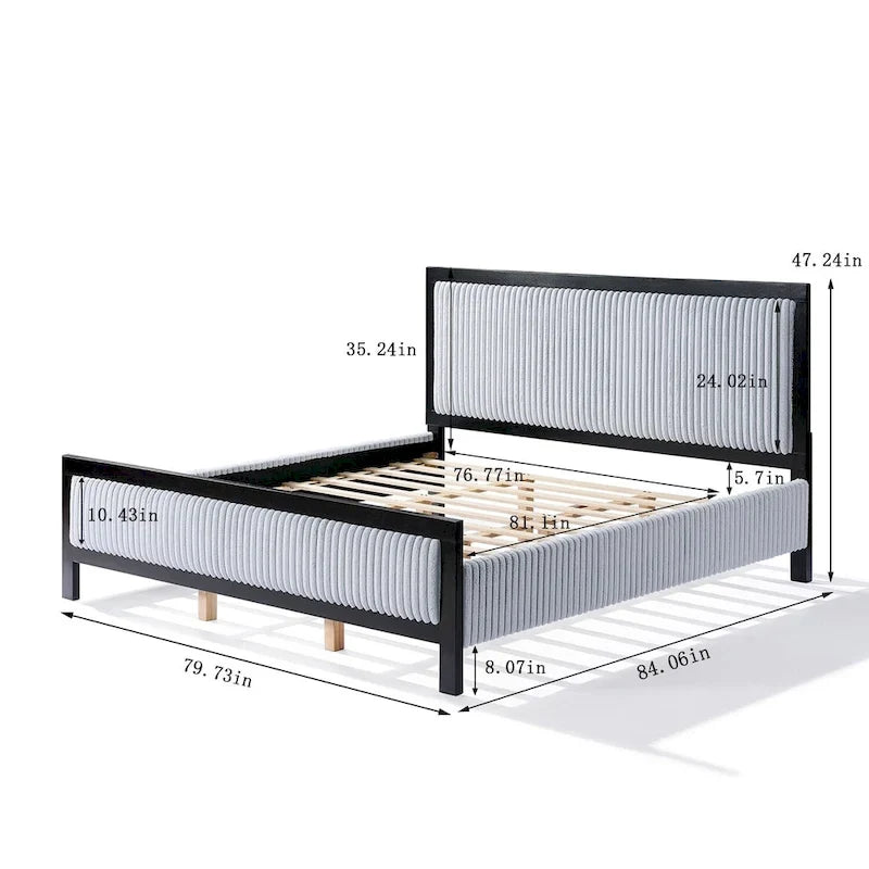 Letto con piattaforma imbottito grigio e nero con testiera – Queen/King, per 2 persone