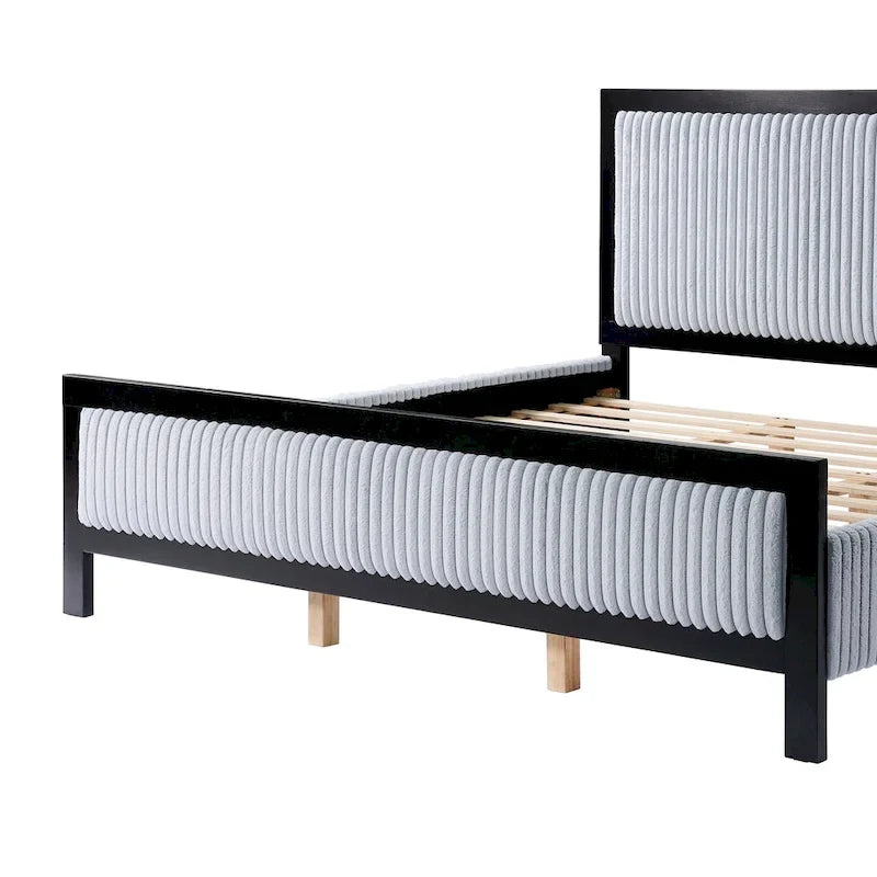 Letto con piattaforma imbottito grigio e nero con testiera – Queen/King, per 2 persone