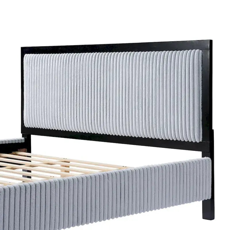 Letto con piattaforma imbottito grigio e nero con testiera – Queen/King, per 2 persone
