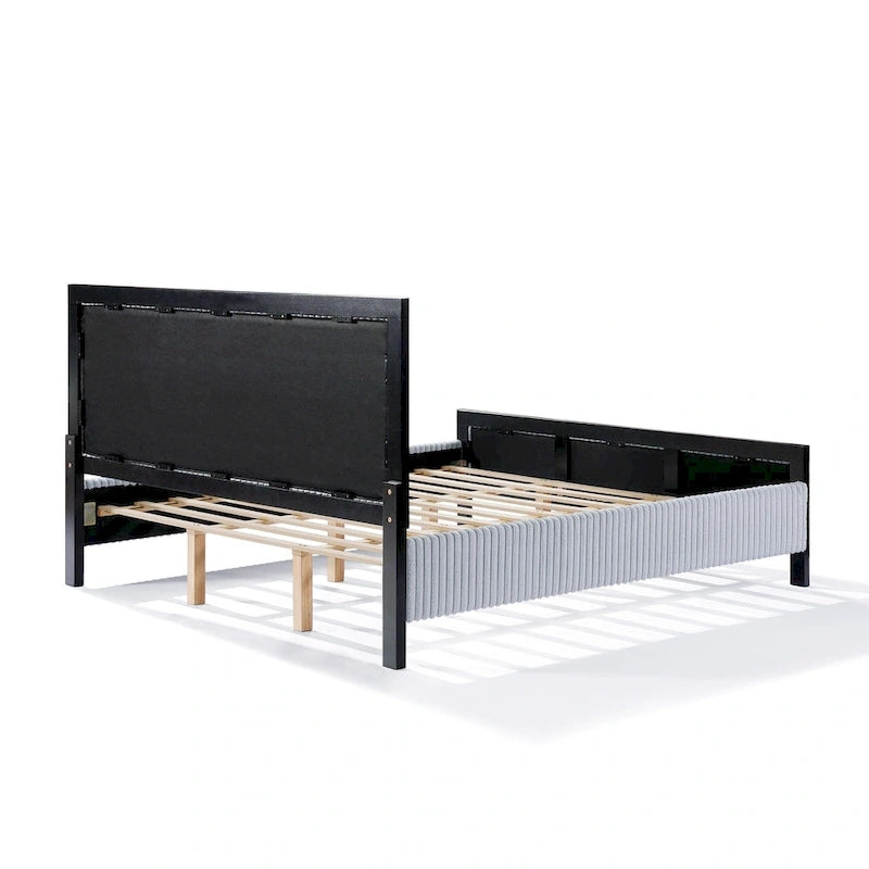 Letto con piattaforma imbottito grigio e nero con testiera – Queen/King, per 2 persone
