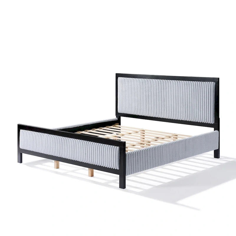 Letto con piattaforma imbottito grigio e nero con testiera – Queen/King, per 2 persone