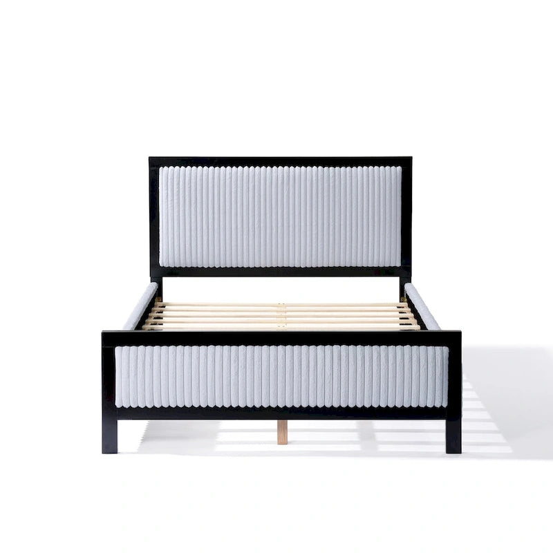 Letto con piattaforma imbottito grigio e nero con testiera – Queen/King, per 2 persone