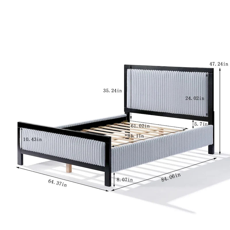 Letto con piattaforma imbottito grigio e nero con testiera – Queen/King, per 2 persone