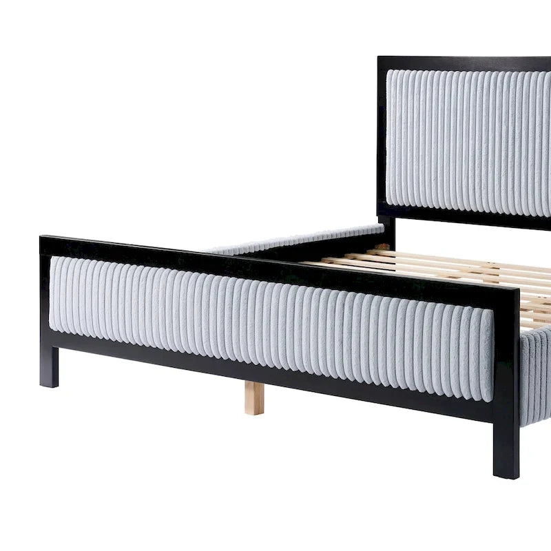 Letto con piattaforma imbottito grigio e nero con testiera – Queen/King, per 2 persone
