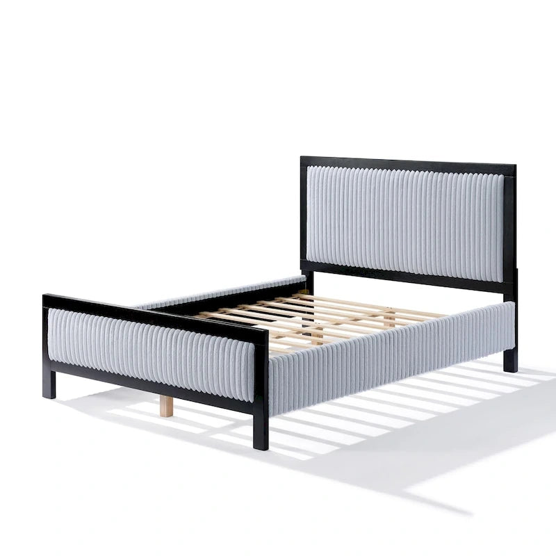 Letto con piattaforma imbottito grigio e nero con testiera – Queen/King, per 2 persone
