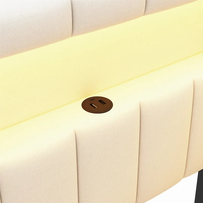 Divano letto in lino bianco/rosa con illuminazione a LED e porte USB, singolo/matrimoniale, 2 posti letto