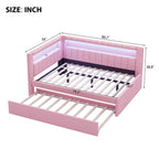 Divano letto in lino bianco/rosa con illuminazione a LED e porte USB, singolo/matrimoniale, 2 posti letto