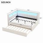 Divano letto in lino bianco/rosa con illuminazione a LED e porte USB, singolo/matrimoniale, 2 posti letto
