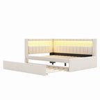Divano letto in lino bianco/rosa con illuminazione a LED e porte USB, singolo/matrimoniale, 2 posti letto
