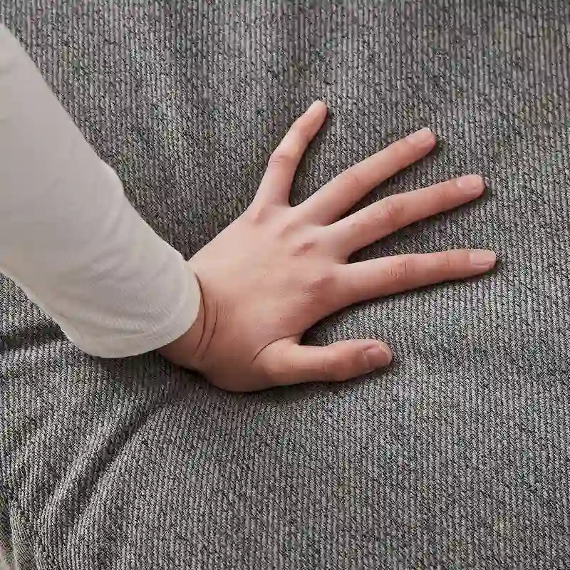 Divano Sezionale a L in Lino Grigio/Beige/Nero con Pouf, 4 Posti