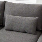 Divano Sezionale a L in Lino Grigio/Beige/Nero con Pouf, 4 Posti