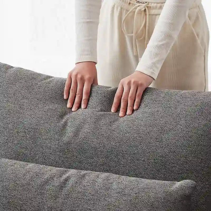 Divano Sezionale a L in Lino Grigio/Beige/Nero con Pouf, 4 Posti