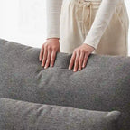 Divano Sezionale a L in Lino Grigio/Beige/Nero con Pouf, 4 Posti