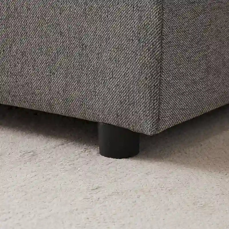Divano Sezionale a L in Lino Grigio/Beige/Nero con Pouf, 4 Posti