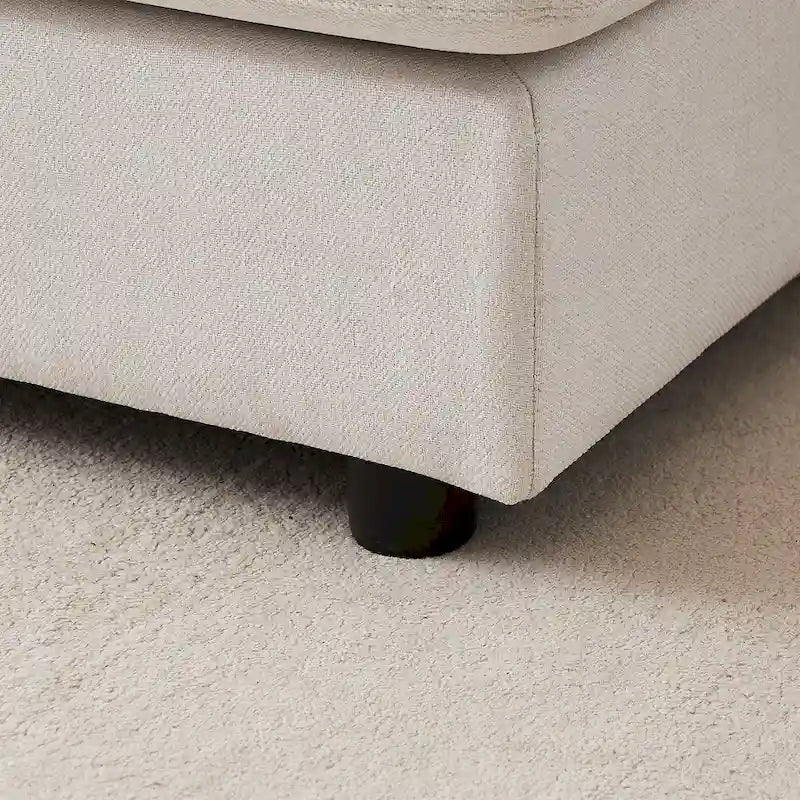 Divano Sezionale a L in Lino Grigio/Beige/Nero con Pouf, 4 Posti