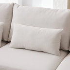Divano Sezionale a L in Lino Grigio/Beige/Nero con Pouf, 4 Posti