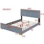 Letto a piattaforma imbottito in velluto beige/nero/grigio – Queen, 1 piazza