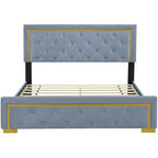 Letto a piattaforma imbottito in velluto beige/nero/grigio – Queen, 1 piazza