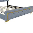 Letto a piattaforma imbottito in velluto beige/nero/grigio – Queen, 1 piazza