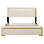 Letto a piattaforma imbottito in velluto beige/nero/grigio – Queen, 1 piazza
