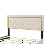 Letto a piattaforma imbottito in velluto beige/nero/grigio – Queen, 1 piazza