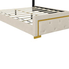 Letto a piattaforma imbottito in velluto beige/nero/grigio – Queen, 1 piazza