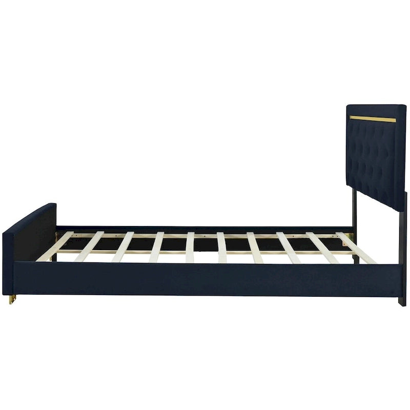 Letto a piattaforma imbottito in velluto beige/nero/grigio – Queen, 1 piazza