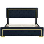 Letto a piattaforma imbottito in velluto beige/nero/grigio – Queen, 1 piazza