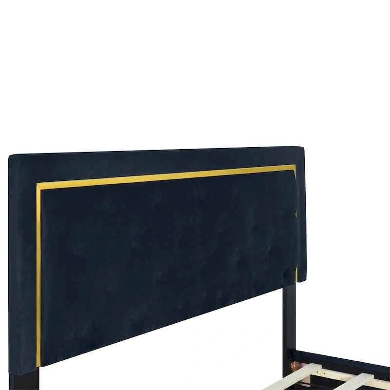 Letto a piattaforma imbottito in velluto beige/nero/grigio – Queen, 1 piazza