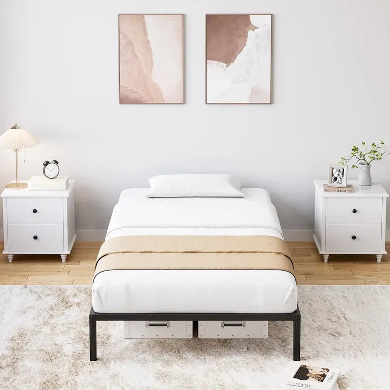 Struttura Letto a Piattaforma in Metallo Nero, Nessuna Rete a Molle Necessaria – Singolo/Matrimoniale/Queen/King