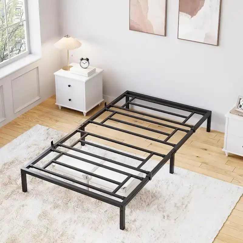 Struttura Letto a Piattaforma in Metallo Nero, Nessuna Rete a Molle Necessaria – Singolo/Matrimoniale/Queen/King