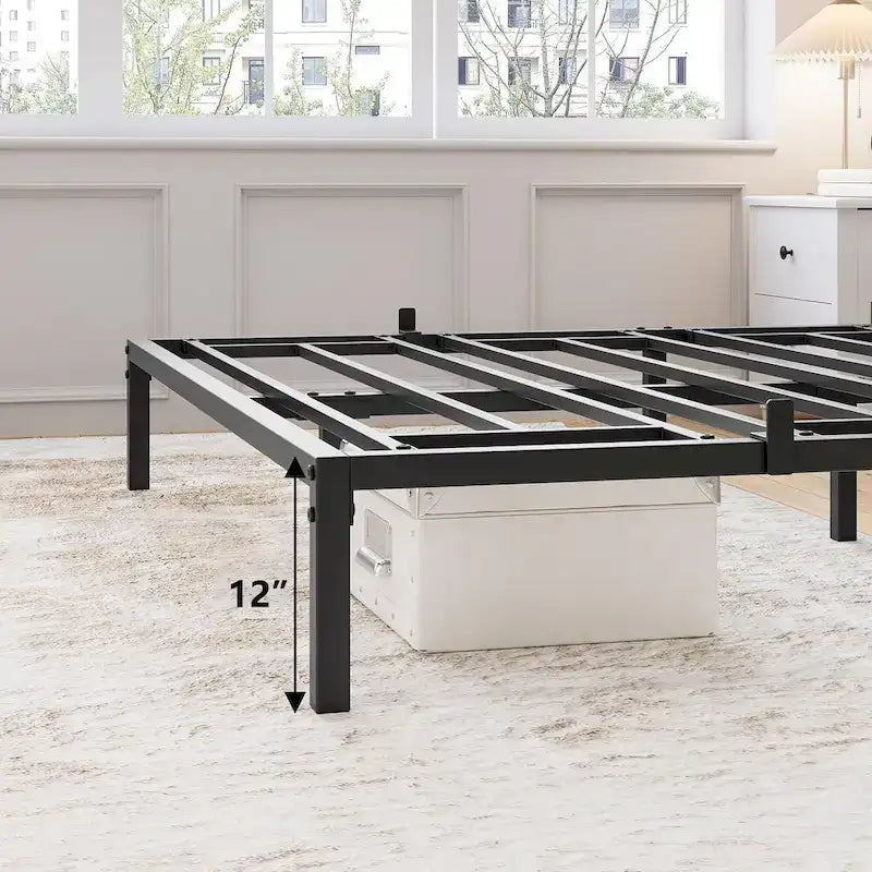 Struttura Letto a Piattaforma in Metallo Nero, Nessuna Rete a Molle Necessaria – Singolo/Matrimoniale/Queen/King