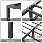 Struttura Letto a Piattaforma in Metallo Nero, Nessuna Rete a Molle Necessaria – Singolo/Matrimoniale/Queen/King