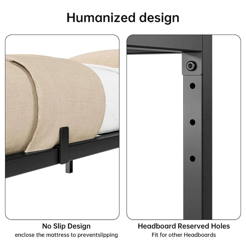 Struttura Letto a Piattaforma in Metallo Nero, Nessuna Rete a Molle Necessaria – Singolo/Matrimoniale/Queen/King