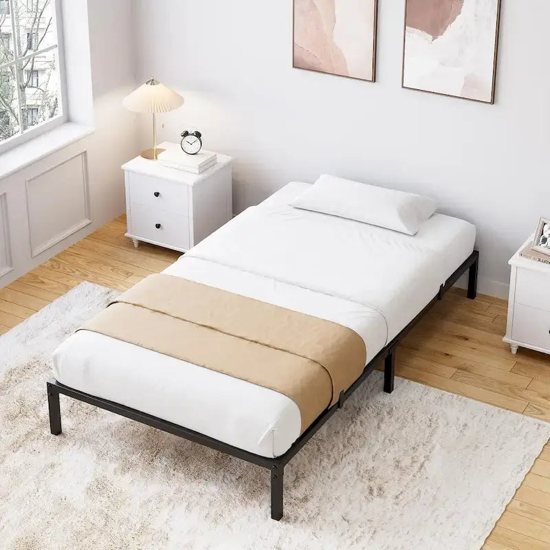 Struttura Letto a Piattaforma in Metallo Nero, Nessuna Rete a Molle Necessaria – Singolo/Matrimoniale/Queen/King