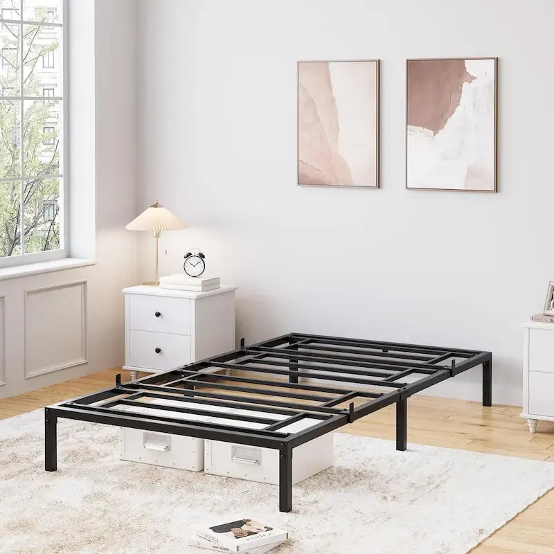 Struttura Letto a Piattaforma in Metallo Nero, Nessuna Rete a Molle Necessaria – Singolo/Matrimoniale/Queen/King