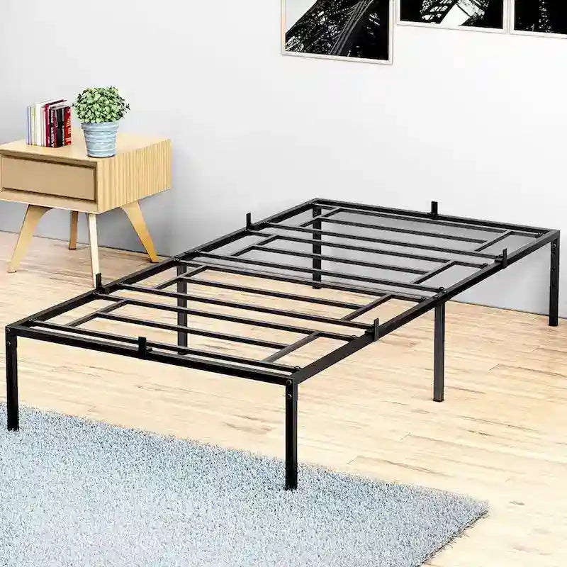 Struttura Letto a Piattaforma in Metallo Nero, Nessuna Rete a Molle Necessaria – Singolo/Matrimoniale/Queen/King