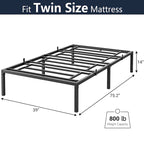 Struttura Letto a Piattaforma in Metallo Nero, Nessuna Rete a Molle Necessaria – Singolo/Matrimoniale/Queen/King