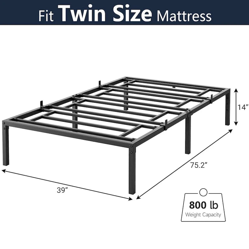 Struttura Letto a Piattaforma in Metallo Nero, Nessuna Rete a Molle Necessaria – Singolo/Matrimoniale/Queen/King