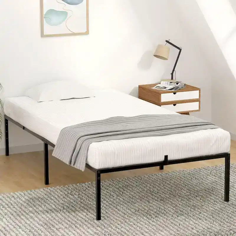 Struttura Letto a Piattaforma in Metallo Nero, Nessuna Rete a Molle Necessaria – Singolo/Matrimoniale/Queen/King