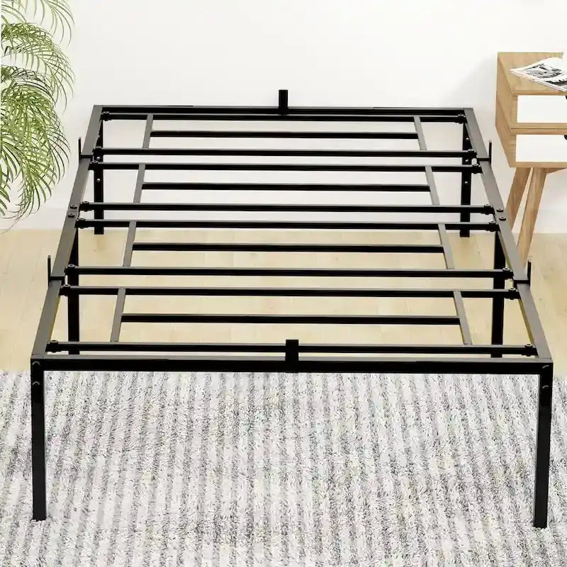 Struttura Letto a Piattaforma in Metallo Nero, Nessuna Rete a Molle Necessaria – Singolo/Matrimoniale/Queen/King