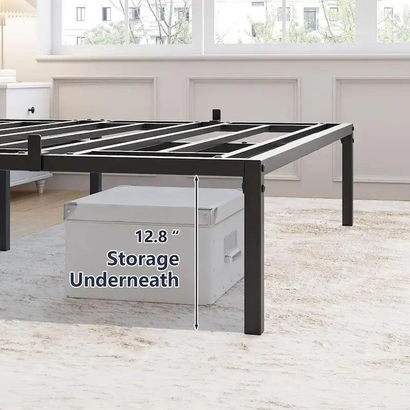 Struttura Letto a Piattaforma in Metallo Nero, Nessuna Rete a Molle Necessaria – Singolo/Matrimoniale/Queen/King