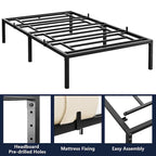 Struttura Letto a Piattaforma in Metallo Nero, Nessuna Rete a Molle Necessaria – Singolo/Matrimoniale/Queen/King